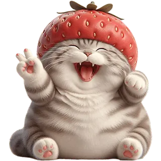 ✌️ 7df5c670 cat, strawberry, cute, animal, happy, funny telegram sticker