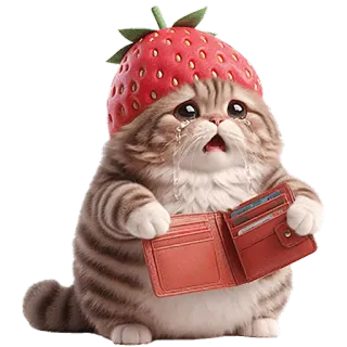 🤑 81e3dd15 cat, strawberry, wallet, crying, sad, cute, animal, cartoon telegram sticker