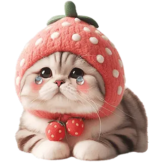 😢 84767902 cat, kitten, strawberry, hat, cute, sad, animal telegram sticker