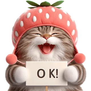 👌 8f359fbb O K! cat, strawberry, hat, ok, cute, animal telegram sticker