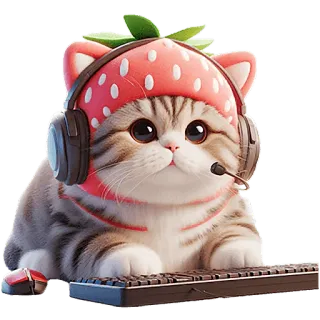 💻 9836a6fa cat, gamer, strawberry, cute, kitten, headphones, keyboard, animal telegram sticker