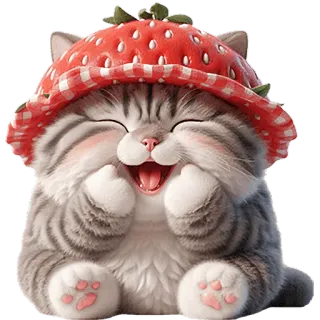 😅 9f3fe148 cat, kitten, strawberry, cute, happy, animal, pet telegram sticker
