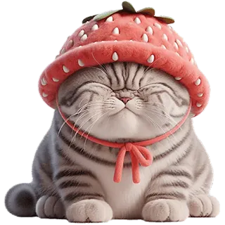 😣 b6679733 cat, animal, kitten, strawberry, hat, cute telegram sticker
