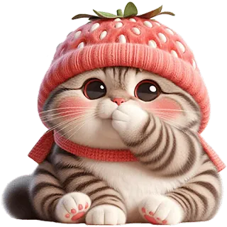 🫢 bea03453 cat, strawberry, cute, animal, kitten, hat, scarf telegram sticker