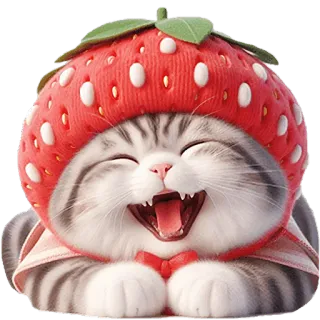 😂 c044fe63 cat, animal, cute, strawberry, hat, pet, kitten, happy telegram sticker