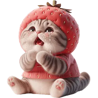 😭 f637a488 cat, kitten, strawberry, cute, crying, kawaii, sad telegram sticker