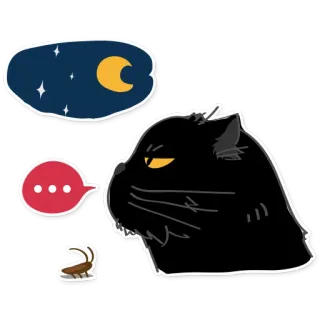 🌙 9e4d92af schwarze Katze, Nacht, Mondsichel, Sterne, Insekt telegram sticker