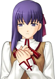 😔 6a6a64d8 Sakura Matou Fate/stay night Anime, Sakura Matou, Fate/Stay Night, Personnage, cheveux violets telegram sticker