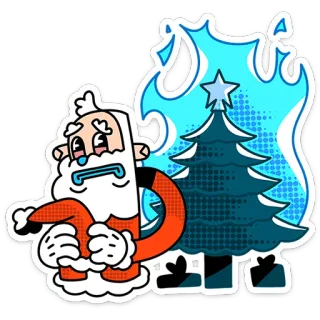 😨 c0c4596f 산타, 크리스마스, 만화, 불꽃, 슬픈, 화난, 나무 telegram sticker