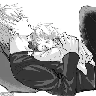 🖤 ad77f525 @HAWKS padre, bambino, famiglia, dormire, cartone animato telegram sticker