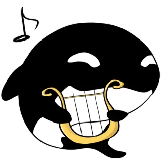 🎼 90e0a412 シャチ, クジラ, 音楽, 音符, リラ, 漫画, 可愛い telegram sticker