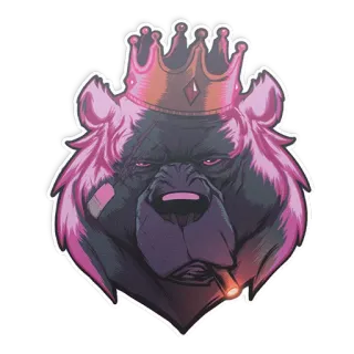😠 43c29c41 Bär, Krone, Zigarre, Tier, König, Cartoon telegram sticker