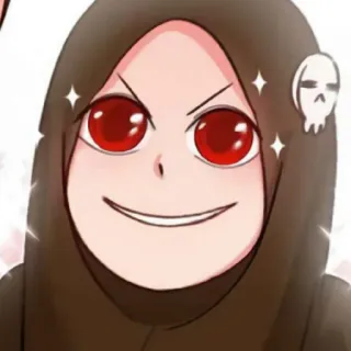 😄 42e30a15 Anime Mädchen, Cartoon, Porträt, rote Augen, Schädel, lächelnd telegram sticker