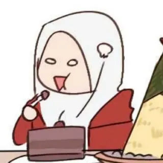 😄 5840294d Cartoon, Frau, Hijab, Kuchen, Essen, Dessert telegram sticker