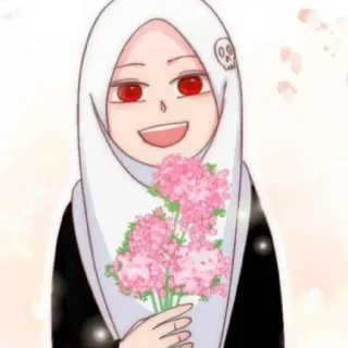 😄 5cee8d3f Anime, Mädchen, Hijab, Blumen, Cartoon, Süß, Totenkopf telegram sticker