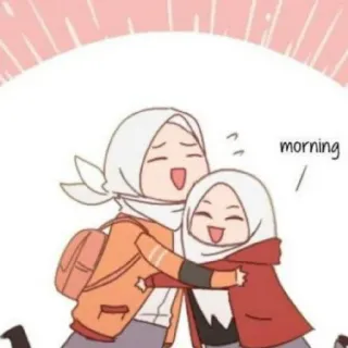 😄 85538a87 morning Hijab, Cartoon, Muslim, Niedlich, Frauen, Umarmung, Morgen, Freundschaft telegram sticker
