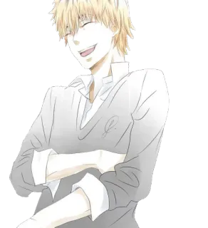 😂 4d7a1d19 animé, manga, souriant, personnage, cheveux blonds, joyeux telegram sticker