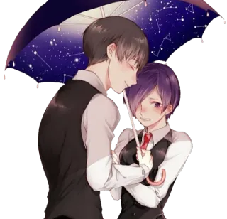 ☔ 72e709ee Anime, Couple, Romance, Amour, Parapluie, Étoiles, Dessin animé, Mignon telegram sticker