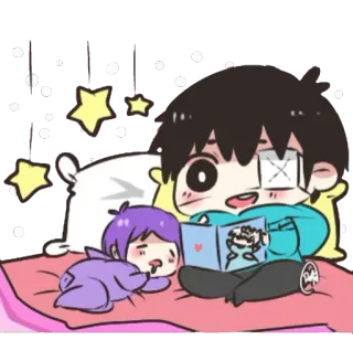 😍 94f48799 Animé, Chibi, Mignon, Endormi, Lecture, Kawaii telegram sticker
