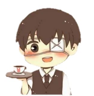 ☕️ b328d130 Chibi, Mignon, Personnage, Cache-œil, Serveur, Thé, Service telegram sticker