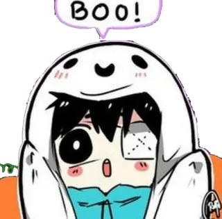 😇 e85e9af9 BOO! fantôme, mignon, animé, dessin animé, halloween, déguisement telegram sticker