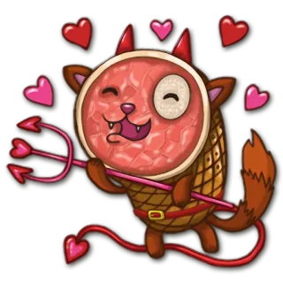 😍 43bb6bab diabo, gato, carne, corações, fofo, animal, desenho animado telegram sticker