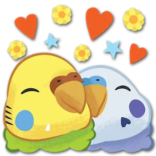 💑 47d6c921 pássaros, periquitos, amor, fofo, corações, flores, estrelas, desenho animado telegram sticker