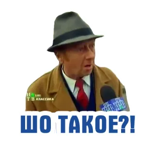 ⁉️ f70e4183 ШО ТАКОЕ?! 问题, 男人, 记者, 帽子, 俄罗斯 telegram sticker