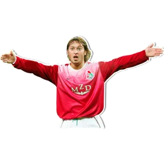 😲 58f82e32 MZD calciatore, atleta, persona, sport, maglia rossa, pantaloncini bianchi whatsapp sticker