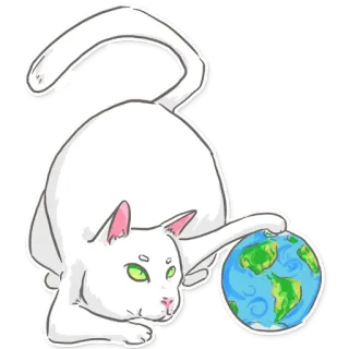 🌎 0b4ff279 mèo, trái đất, hành tinh, động vật, quả địa cầu, mèo trắng telegram sticker