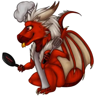 🍴 fefb4622 naga, koki, memasak, kartun, naga merah, dapur, fantasi whatsapp sticker