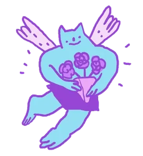 💝 79f914ae 猫, 翅膀, 花, 可爱, 天使, 紫色, 蓝色, 动物 telegram sticker