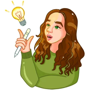 💡 530399a6 想法, 灯泡, 女人, 灵感, 创意, 思考, 笔 telegram sticker