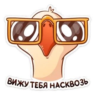 😑 100cd7e4 ВИЖУ ТЕБЯ НАСКВОЗЬ утка, очки, мультфильм, птица telegram sticker