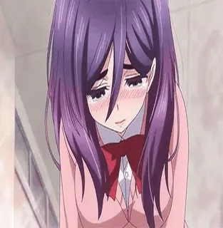 😭 850dff02 anime, cewek, menangis, sedih, seragam sekolah, rambut ungu whatsapp sticker