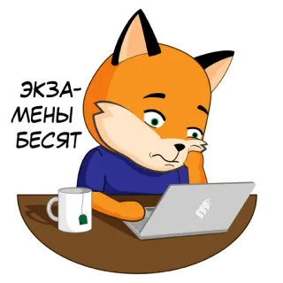 😭 5775e43b ЭКЗАМЕНЫ БЕСЯТ 狐狸, 考试, 笔记本电脑, 压力大, 卡通 telegram sticker