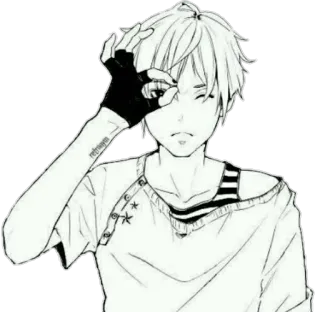 👌 561ac912 anime style, teen, black and white, OK sign, gloves telegram sticker