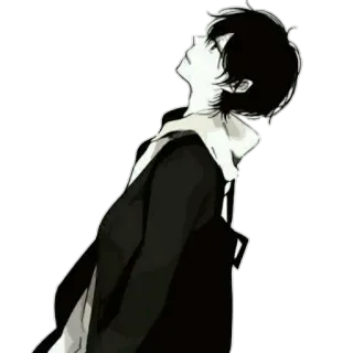 🙄 cfa3da02 anime boy, black and white, sad, lonely, hoodie, manga, illustration telegram sticker