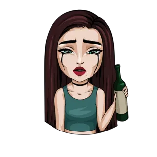 🥃 020a14d7 vrouw, huilen, verdrietig, fles, alcohol telegram sticker