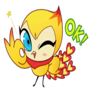 👌 76ff1913 OK! 卡通, 猫头鹰, 魔法, 可爱, 爱心, 黄色, 鸟, 好的 telegram sticker
