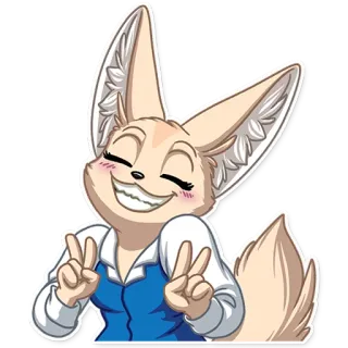 😄 f62d8d50 fennec fox, animal, character, peace sign, anthropomorphic, smiling telegram sticker