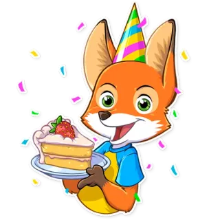 🍰 0ea1bc60 fuchs, geburtstag, kuchen, party, feier, cartoon whatsapp sticker