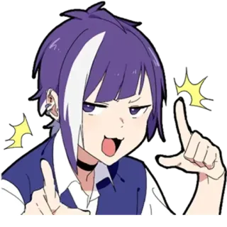 😉 a580076c Anime, Cartoon, Sticker, Paars haar, Personage, Wijsvinger, Tong uitsteken telegram sticker