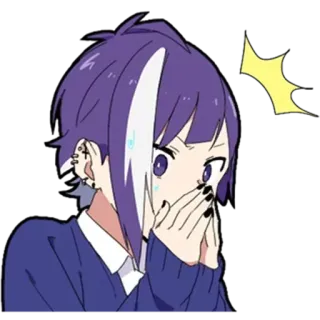 🤣 d88769a1 Anime, Geschrokken, Bezorgd, Paars haar, Nerveus, Verlegen, Anime karakter telegram sticker