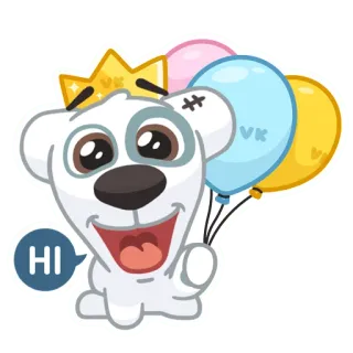 🎈 c9f93258 HI 犬, 風船, 王冠, 漫画, 挨拶, お祝い, ハッピー telegram sticker