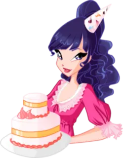 🧚‍♀ 3bcb6a67 Musa Winx Club kreskówka, postać, Winx Club, Musa, urodziny, ciasto telegram sticker