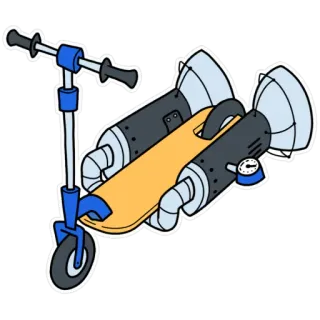 🛴 154d61eb patinete, cohete, invento, vehículo, azul, amarillo, transporte whatsapp sticker