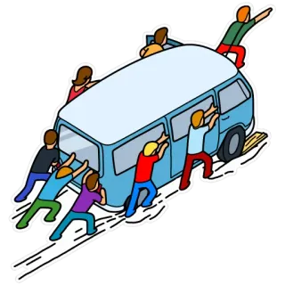 🤗 b8b39e9d Furgoneta, Empujando, Dibujos animados, Grupo, Gente, Lucha whatsapp sticker