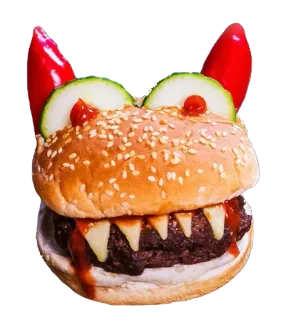 👹 27835a45 burger, monster, makanan, timun, wijen, burger monster, makanan kreatif telegram sticker