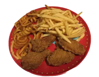 🍟 c8570507 makanan, sayap ayam, kentang goreng, kentang goreng keriting, piring, makan, makan malam, makan siang telegram sticker